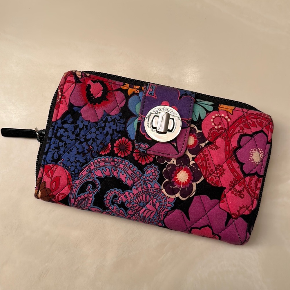 Vera Bradley “Floral Fiesta” RFID Turnlock Wallet in Recycled Cotton